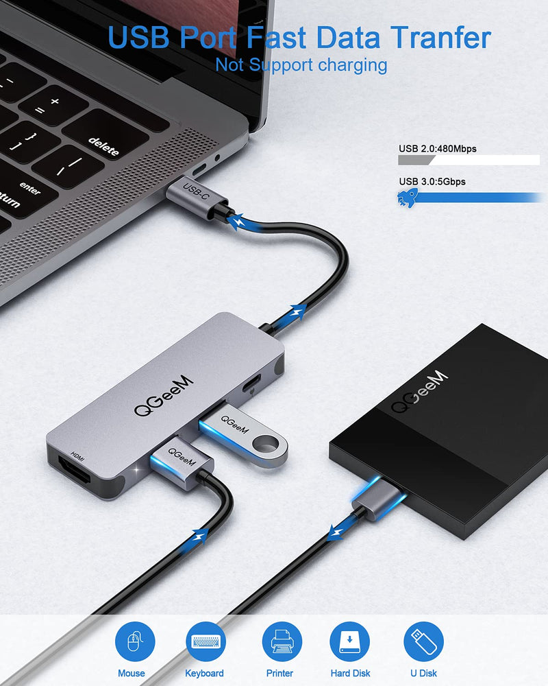  [AUSTRALIA] - USB C Hub, QGeeM 4-in-1 USB C Adapter with 4K USB C to HDMI Hub,100W Power Delivery,USB 3.0,Thunderbolt 3 Multiport Hub Compatible with MacBook Pro, XPS, iPad Pro,More Type C Devices