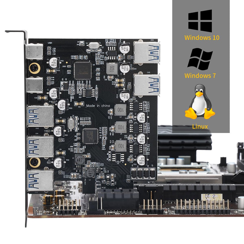  [AUSTRALIA] - XRIKUI PCIe to USB 3.0 5X USB-A and 2X USB-C Ports Expansion Card,PCI Express Internal USB 3 Hub Converter for Desktop PCS Riser Card