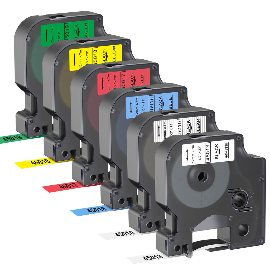  [AUSTRALIA] - 6 Pack Multicolor Label Tape Compatible with DYMO Label Maker Refills D1 45010 45013 45016 45017 45018 45019 Replacement for DYMO LabelManager 160 120P 280 210D 360D 500TS 450 Multi Color/6pcs