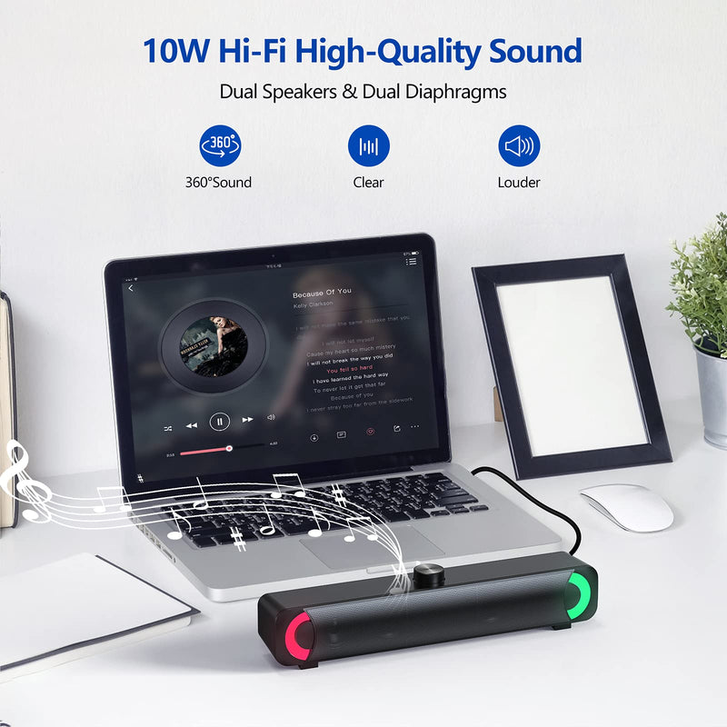  [AUSTRALIA] - Computer Speakers, Smalody 10W Gaming PC Speaker with Dynamic RGB LED Light, for Laptop Desktop Computer, USB Powered Sound Bar, Built-in Sound, Rich Bass & Volume Control, Plug and Play