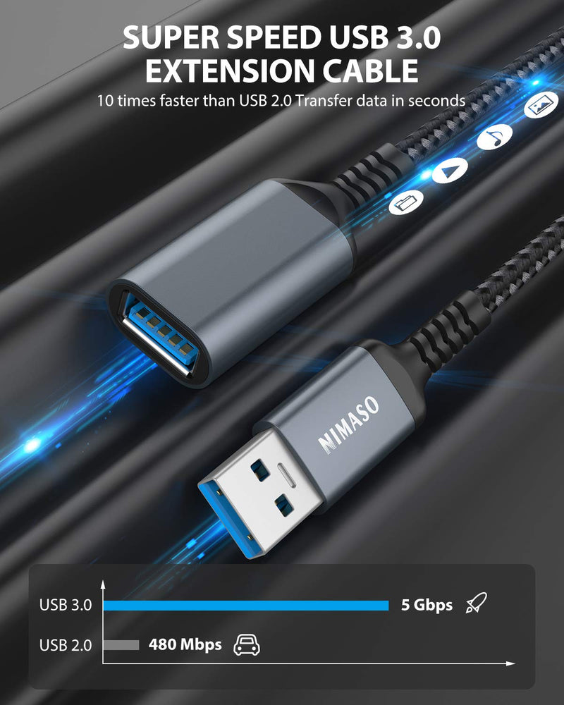  [AUSTRALIA] - Nimaso extension cable 2 pieces 2M, USB 3.0 extension cable A male to A female with nylon fabric jacket, 5Gbps ultra-fast transmission for card reader, keyboard, printer, scanner, camera 2m + 2m gray