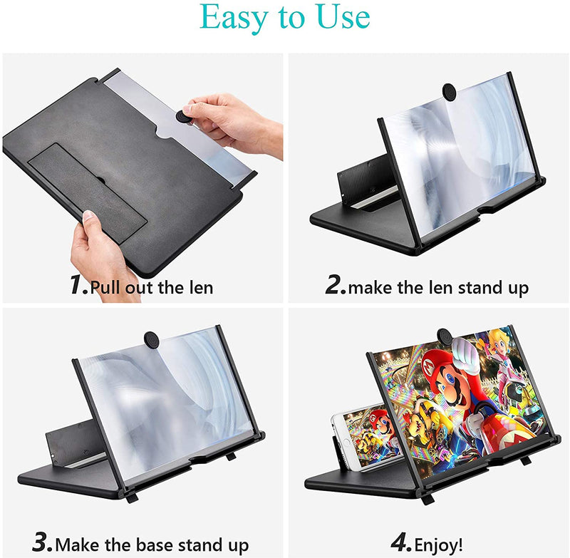  [AUSTRALIA] - Screen Magnifier for Cell Phone, LXUNYI 16in Phone Screen Magnifier Eye Protection with Foldable Stand Screen Enlarger for Movies, Videos and Gaming Suit for All Smartphones (Black, 16in) Black