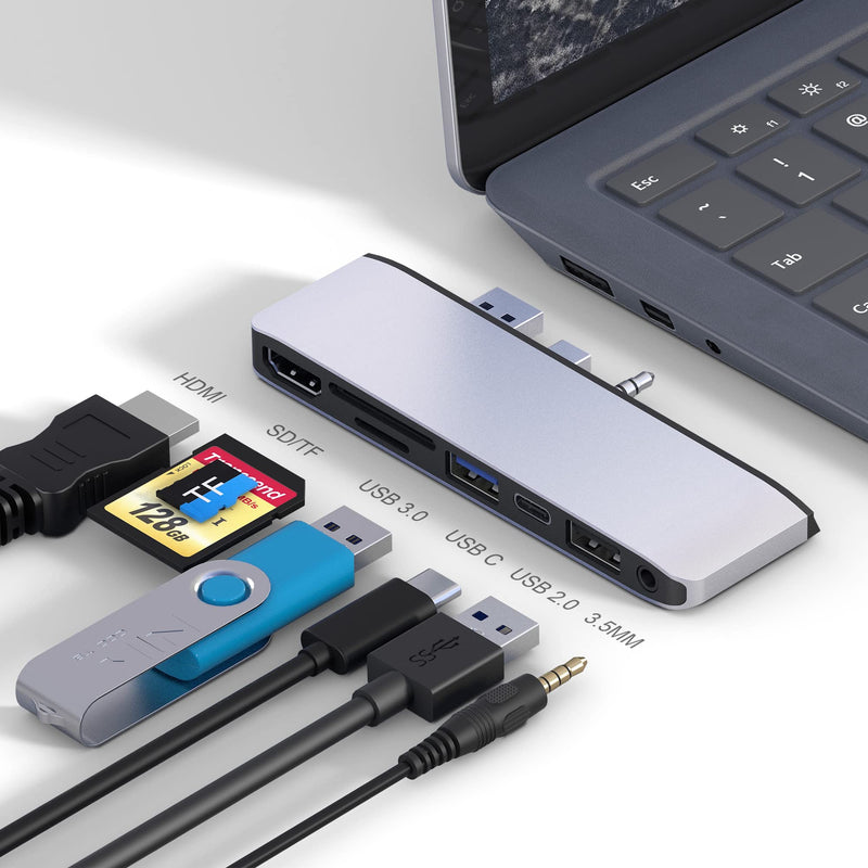  [AUSTRALIA] - Surface Laptop 2 Docking Station, Microsoft Surface Laptop 2 USB Hub with 4K HDMI, USB 3.0, USB C, USB 2.0, SD Card Slot, TF Card Slot, 3.5 Audio Port, Only for Surface Laptop Gen 1 Gen 2 Silver