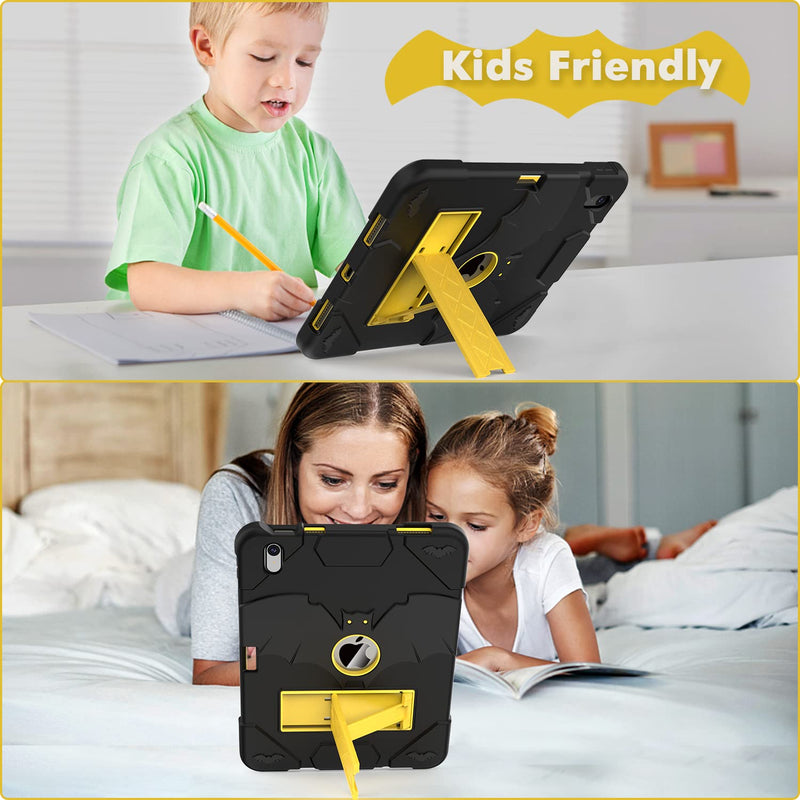  [AUSTRALIA] - YIMIKOL Kids Case for ipad 10th Generation 2022, ipad 10.9 inch Slim Heavy Duty Shockproof Rugged Protective Cover with Built-in Stand for iPad 10th Gen 10.9'' for Boys Girls, Black+Gold