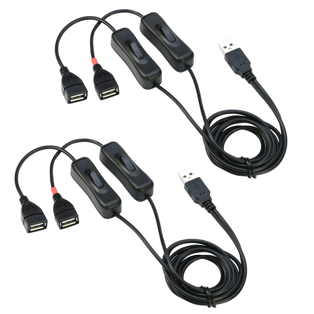  [AUSTRALIA] - USB Splitter with ON/Off Switch [3.3FT], RIITOP USB 2.0 Extension Male to Female Cable (1x USB Data and Power Female and 1x USB Power Female) Black
