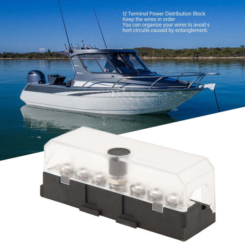  [AUSTRALIA] - Battery Terminal Distribution Block, 100A 32V 12 Terminal Power Distribution Block Terminal Bus Bar with Cover for 32V DC Trucks RVs Boats