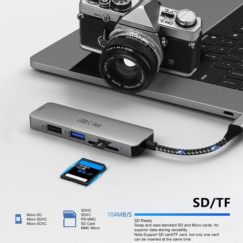 USB C Hub,5 in 1 Type C Hub Multiport Adapter with 4K HDMI Output, USB C Dongle MacBook Pro Adapter with USB 3.0,USB 2.0 Ports SD/TF Card Reader Compatible for MacBook Pro XPS More Type C Devices - LeoForward Australia