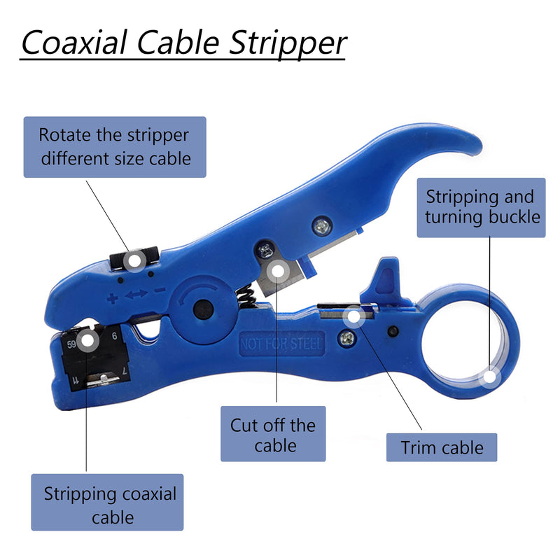  [AUSTRALIA] - TLS.eagle Coax Cable Crimping Kit Adjustable Tool Set Coaxial Cable Crimping Tool for RG59 RG6 F BNC RCA with 20 PCS F Compression Connectors Blue