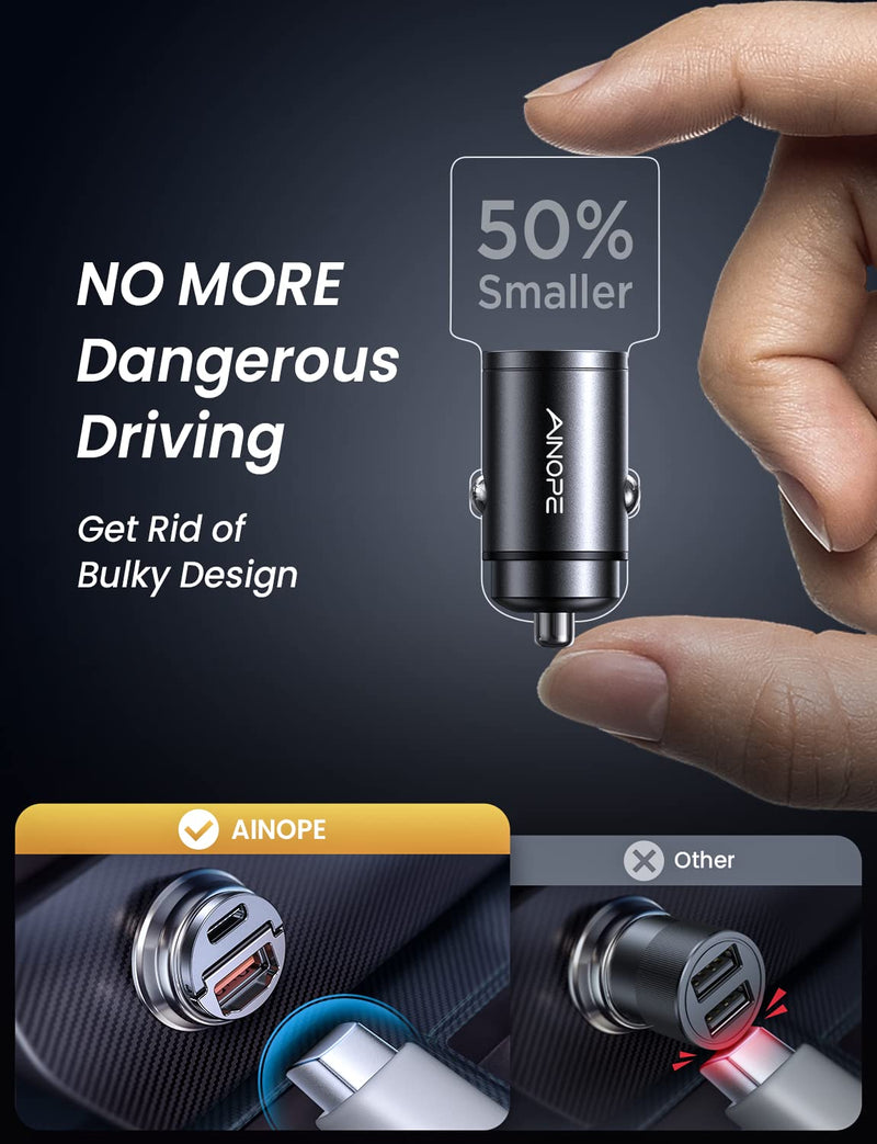  [AUSTRALIA] - USB C Car Charger, [2021 Upgrade] 30W PD / 30W QC Super Fast Charge [Flush Fit], AINOPE Smallest Cigarette Lighter USB Charger, Compatible with iPhone 13/13 Pro Max, iPad Mini/Pro, Samsung