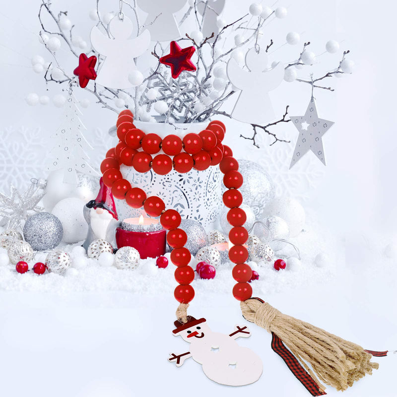  [AUSTRALIA] - Syhood Christmas Wooden Bead Wreath with Tassels, Decorated with Snowman Pendant, Wood Bead Garland Wreath for Christmas Decorations, Farmhouse Wall Hanging Ornaments
