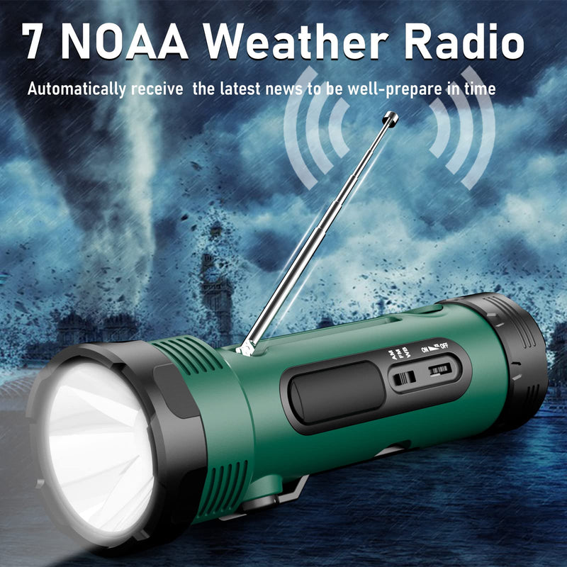  [AUSTRALIA] - Emergency Weather Radio with 5 Flashlight Modes Raynic 3000 Hand Crank Solar Battery Powerd NOAA Weather Radio with AM/FM, SOS Alarm, Reading Lamp for Home Outdoor Camping (Dark Green) Dark Green