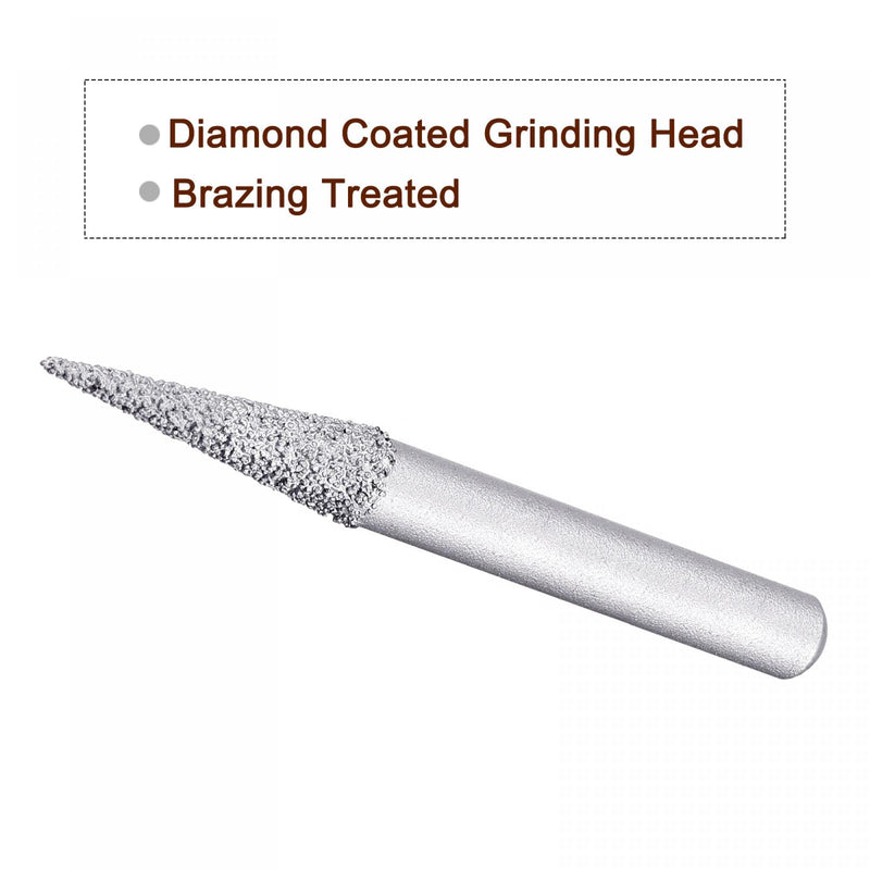  [AUSTRALIA] - uxcell Diamond Mounted Points 60 Grit 6.5mm Brazed Grinder Taper Head 6mm Shank Grinding Rotary Bit Marble Stone Carving Tool