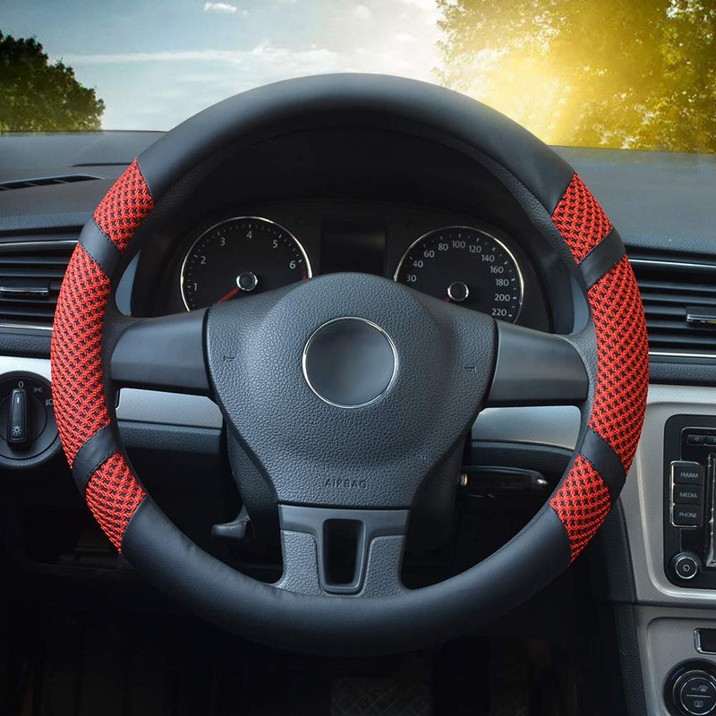 BOKIN Steering Wheel Cover Microfiber Leather Viscose, Breathable, Anti-Slip, Odorless, Warm in Winter Cool in Summer, Universal 15 Inches (Red) Red - LeoForward Australia