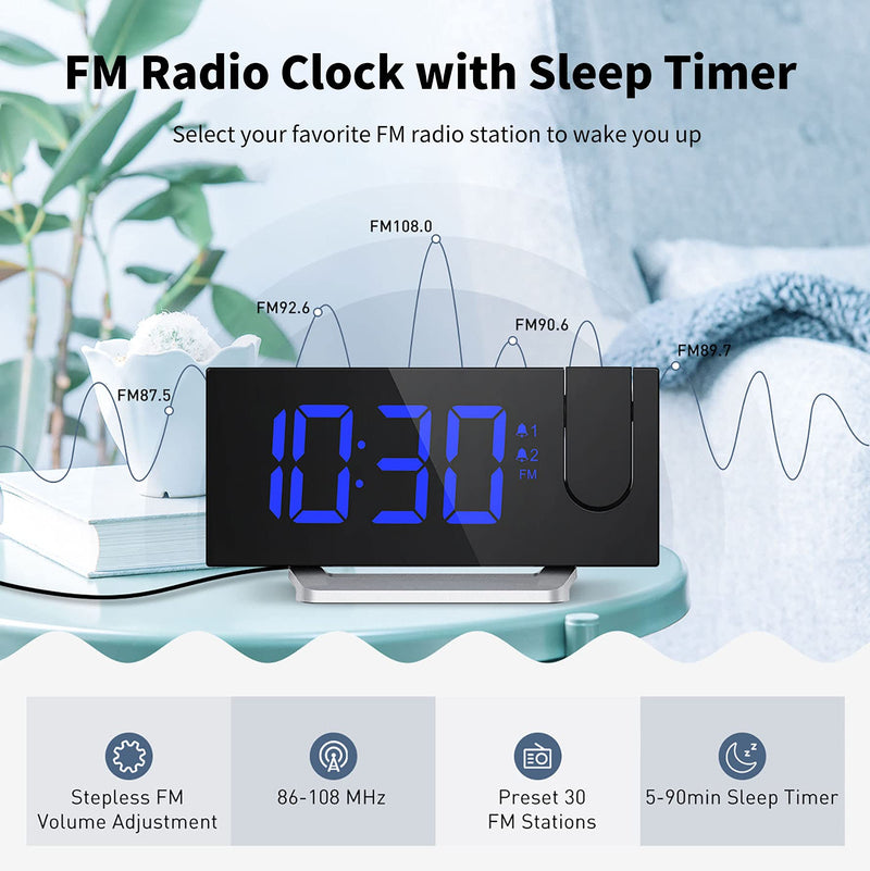  [AUSTRALIA] - Clock Radios, Projection Alarm Clock with 0-100% Dimmer and FM Radio, Dual Alarm, 5 Alarm Sounds and 3-Level Volume, USB Charger, Clear Readout Digital Alarm Clock for Bedroom, Bedside Clock for Kids