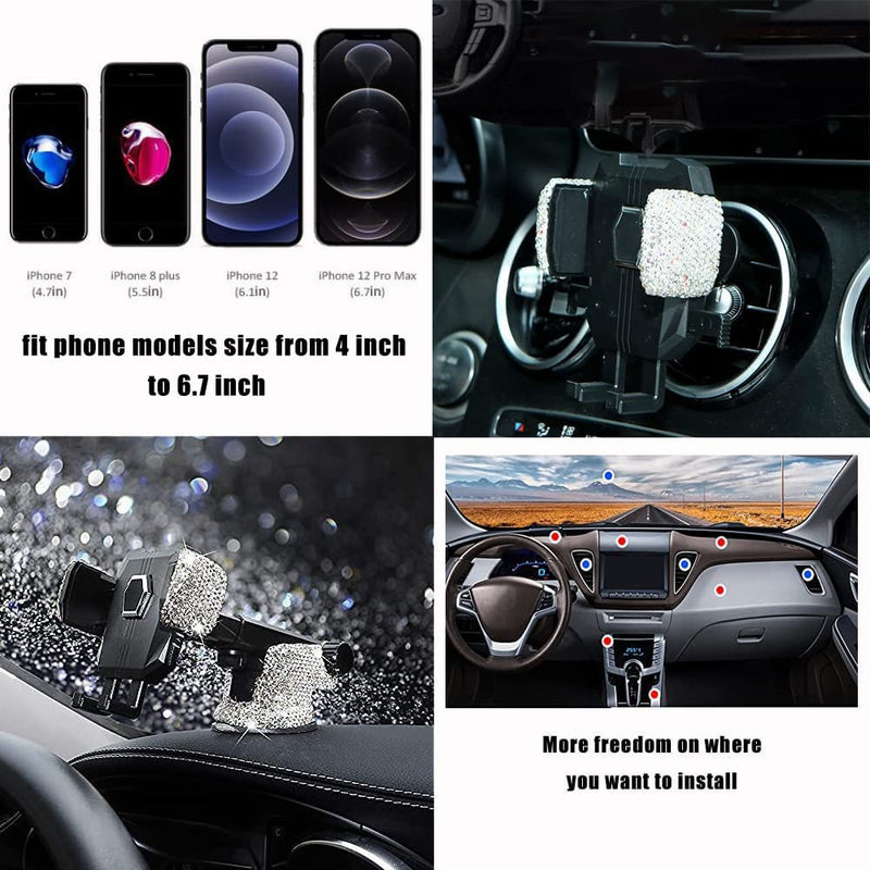  [AUSTRALIA] - LYCARESUN Bling Car Phone Holder, Shiny Crystal Rhinestone Phone Mount Stand for Women and Girls Gifts, Bling Car Accessories for Windshield Dashboard, Compatible for iPhone and Most Cellphones white