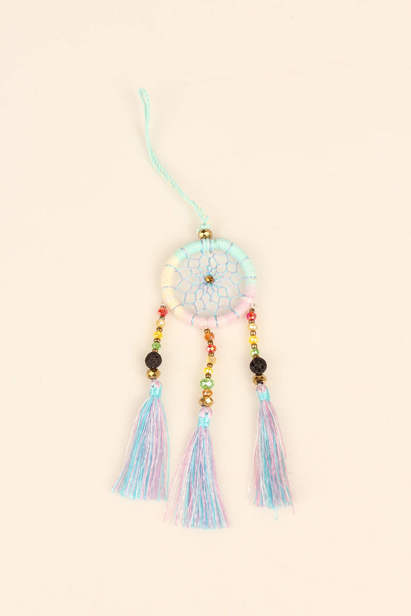  [AUSTRALIA] - Dream Catcher – Handmade Dream Catcher Accessory with Beads – Simple and Colorful Dream Catcher for Bag, Rear Mirror, Keychain – 6.7-inch Dream Catcher with Tassels – Fun and Stylish Accessory (Blue) Blue