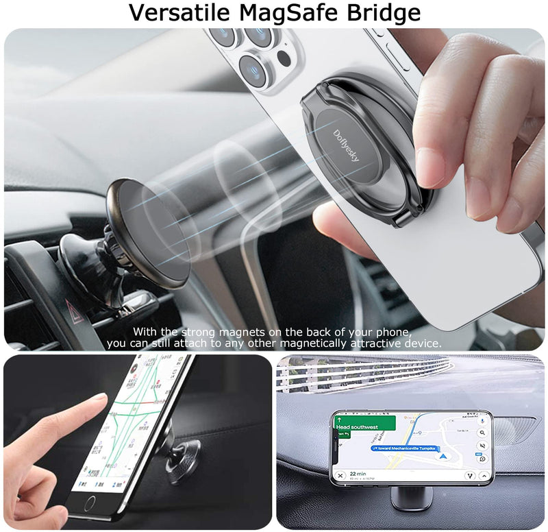  [AUSTRALIA] - Magnetic Phone Ring Holder with Magsafe, Double Adjustable Gym Finger Ring Grip and Stand, Removable Phone Grip, for iPhone, iPad and Smartphones, Compatible with Magnetic Car Mount (Gun Black)