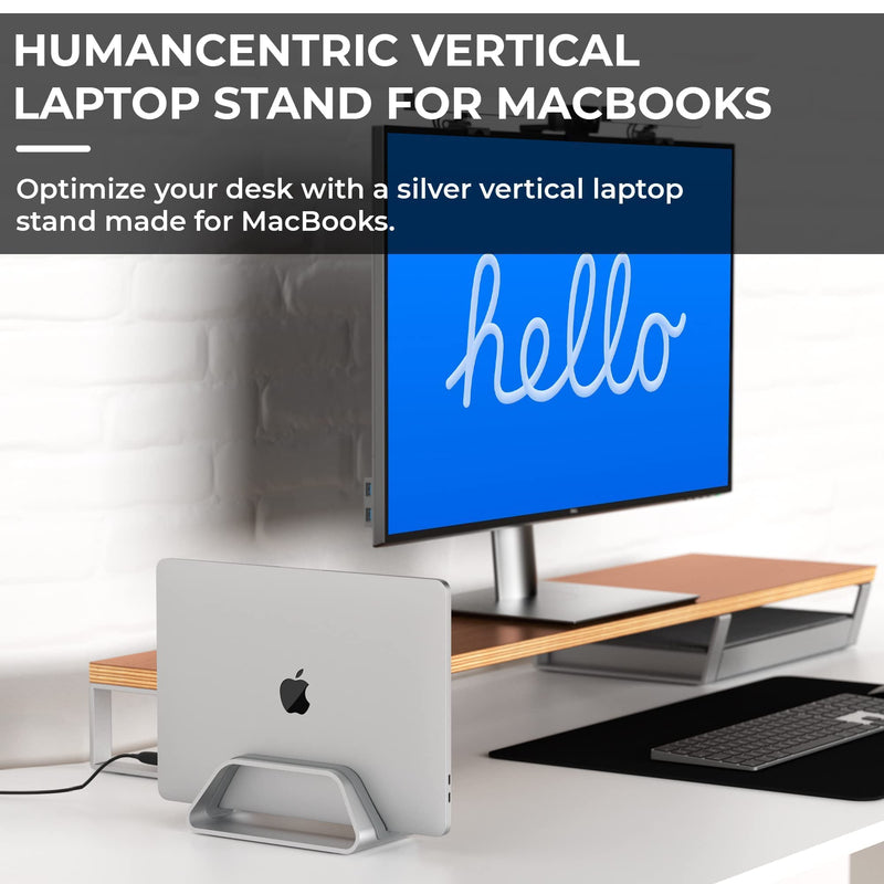  [AUSTRALIA] - HumanCentric Vertical Laptop Stand for MacBook, Compatible with MacBook Pro Stand, MacBook Air Stand, Laptop Holder for Apple Laptop Desk Stand, Aluminum Laptop Vertical Stand, Silver MacBook Stand