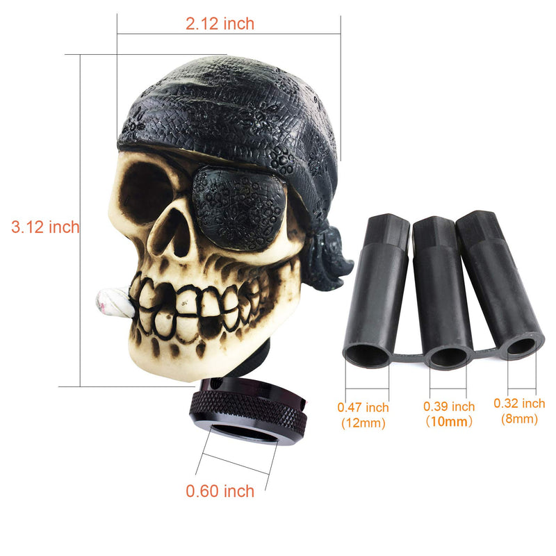  [AUSTRALIA] - Arenbel Skull Car Lever Knob Universal Gear Stick Shifter Handle Shifting Head of One Eye Pirate Style fit Most MT at, Black