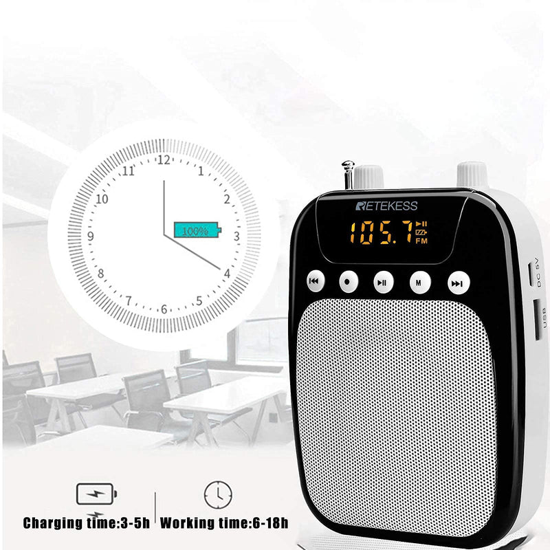  [AUSTRALIA] - Retekess TR623 Voice Amplifier with TT123 Wireless Microphone Headset, 1800mAh Rechargeable Portable PA System Speaker for Teachers, Singing, Coaches, Training, Tour Guide