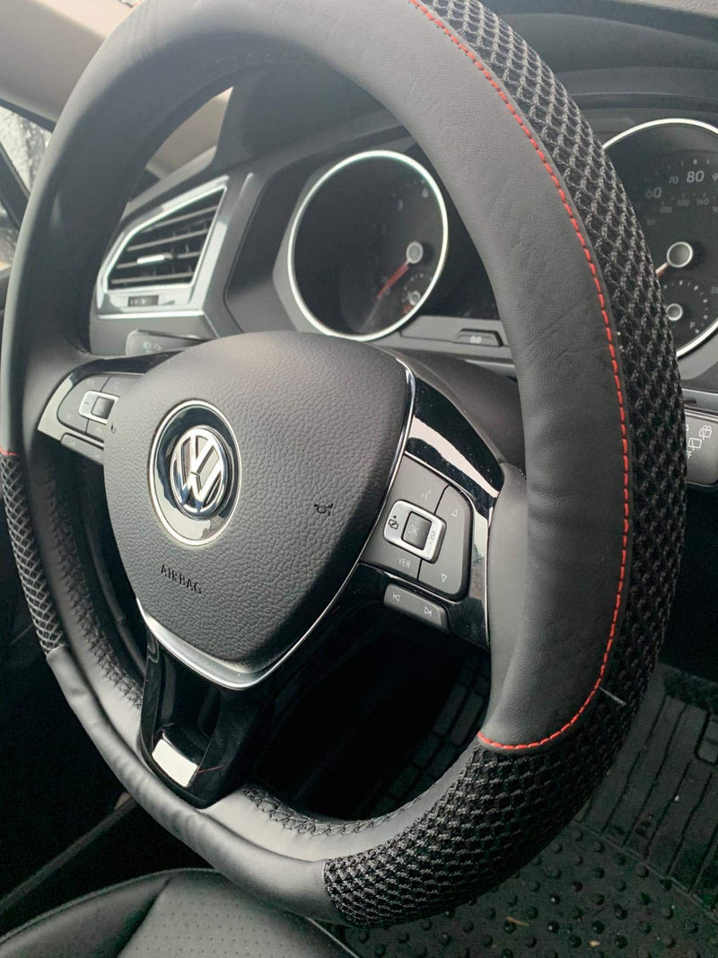  [AUSTRALIA] - ZHOL Universal 15 inch Steering Wheel Cover Microfiber Leather and Viscose, Breathable, Anti-Slip, Odorless, Warm in Winter and Cool in Summer, Black