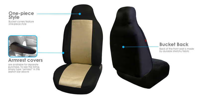  [AUSTRALIA] - FH Group FB102102 Classic Cloth Seat Covers (Beige) Front Set with Gift – Universal Fit for Cars Trucks & SUVs