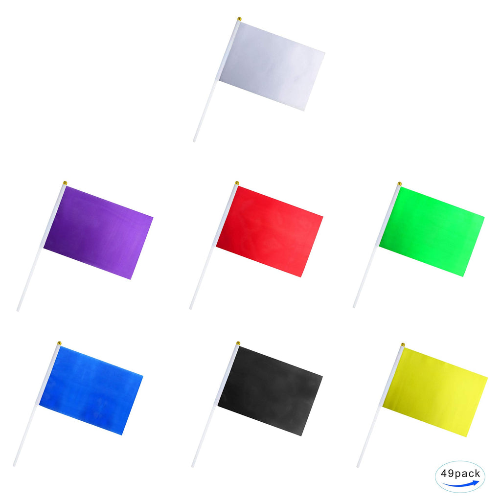  [AUSTRALIA] - 49 pack Color flag, Pure Solid blank small Mini White black red yellow green blue purple banner flags Stick, party decoration parade supplies, school sports club, international festival celebration Solid color flag