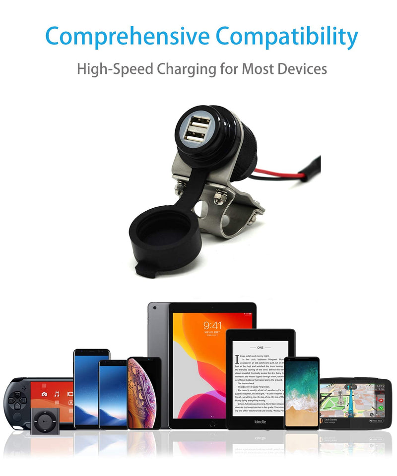  [AUSTRALIA] - Cliff Top 4.6 Amp 23W Aluminium Motorcycle USB Charger with Dual-Port Fast Charing, Heavy Duty, Waterproof for 7/8’’, 1’’ Handlebars on ATV/UTV for Smart Phones, GPS, Tablets and Cameras (Black) Black
