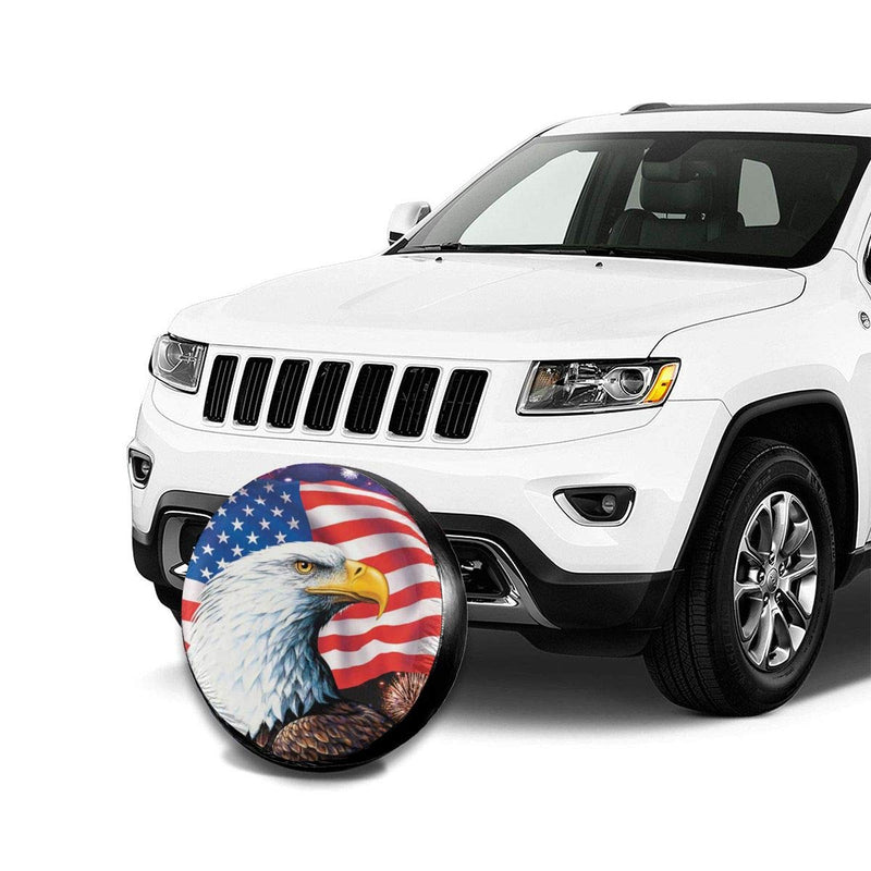  [AUSTRALIA] - Jackmen Spare Tire Cover American Eagle Flag Polyester Universal Dust-Proof Waterproof Wheel Covers for Jeep Trailer RV SUV Truck and Many Vehicles (14" 15" 16" 17") American Bald eagle Flag 14'' for diameter 23''-27''