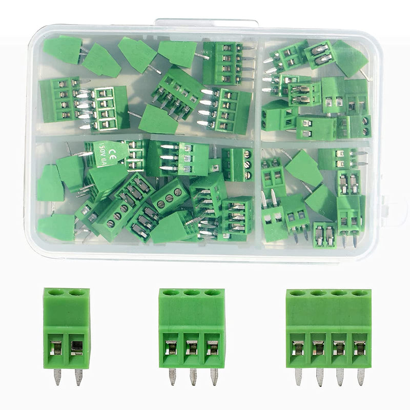  [AUSTRALIA] - Harissess 50 pieces 2.54 mm 0.1 inch pitch PCB mounting screw terminal block connector, 2P 3P 4P terminals terminal 6A for 26-18AWG cable