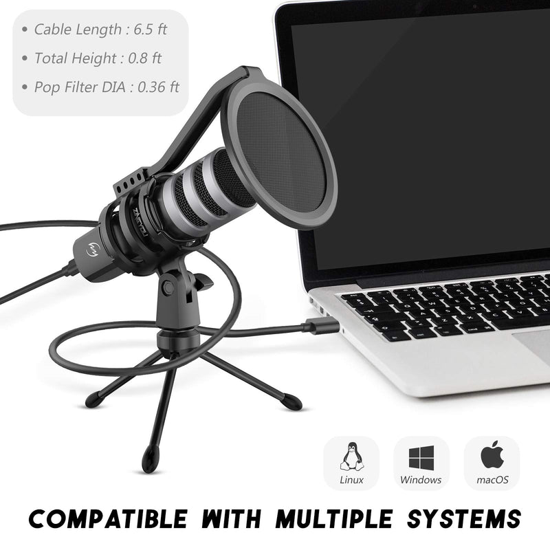 ZINGYOU USB Microphone Bundle Desktop Computer Mic for Gaming Podcasting Recording Vocals Singing 192kHz/24Bit Compatible with Windows macOS Laptop Computer, ZY-UD1 Silver - LeoForward Australia