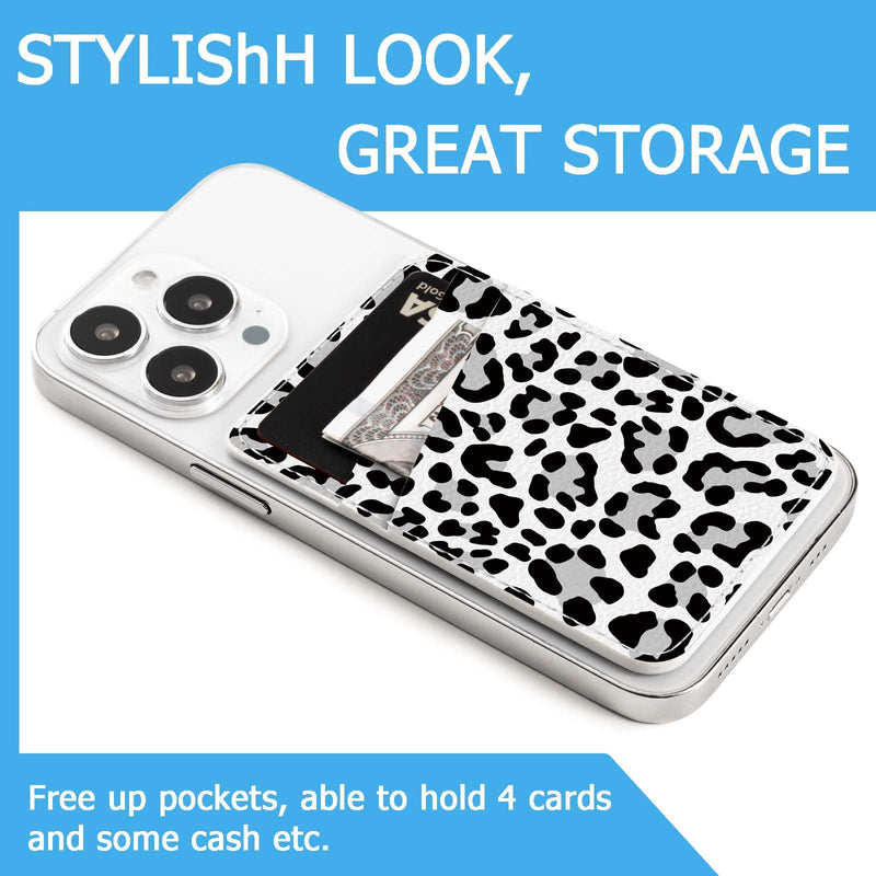  [AUSTRALIA] - Leather Phone Card Holder Phone Wallet, Stick Back Phone Wallet Sticker Stylish Phone Case Credit Card Holder, Suitable for iPhone, Samsung, Android and Most Smart Phones.Leopard Print Black