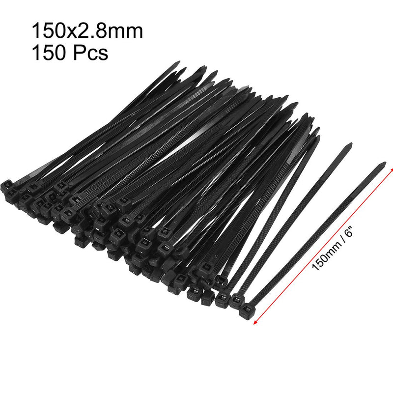  [AUSTRALIA] - uxcell 150pcs Cable Zip Ties 6 Inch x 0.11 Inch Self-Locking Nylon Tie Wraps Black