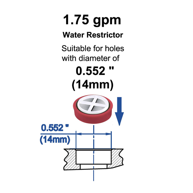  [AUSTRALIA] - YOO.MEE 1.75 GPM Water Restrictor, Shower Flow Control Valve Suitable for the Fixed Shower Head or Handheld Shower with the Holes Diameter of 0.552'' (14mm), 1 Pc Packed