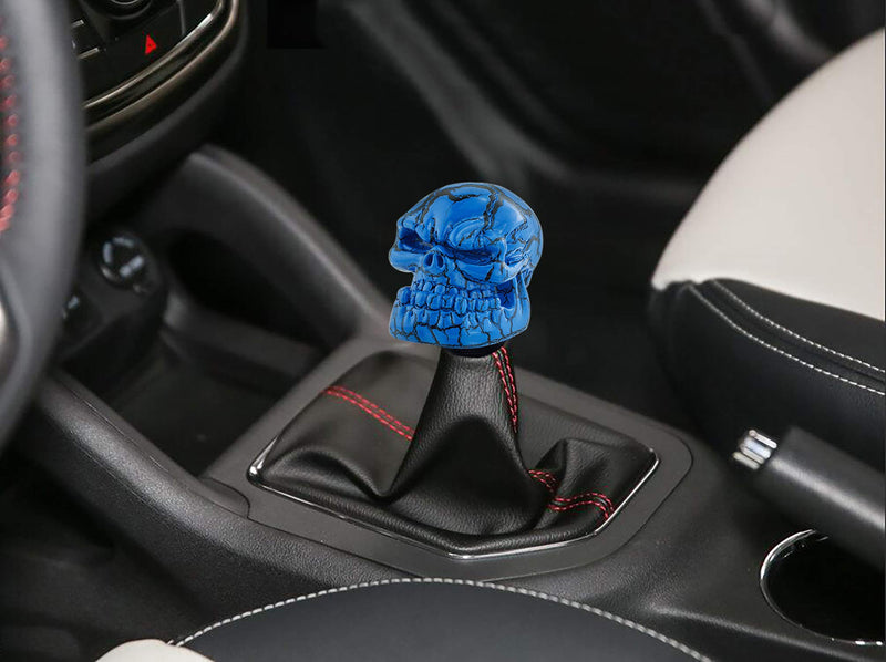  [AUSTRALIA] - Thruifo Car Gear Shift Stick Head, Big Skull MT Shifter Handle Fit Most Automatic Manual Vehicles, Blue