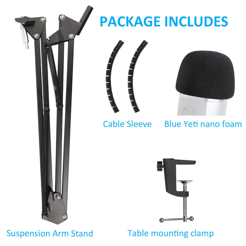Yeti Nano Mic Stand with Foam Cover Windscreen - Mic Suspension Boom Arm Stand and Pop Filter Compatible with Blue Yeti Nano Microphone by YOUSHARES - LeoForward Australia