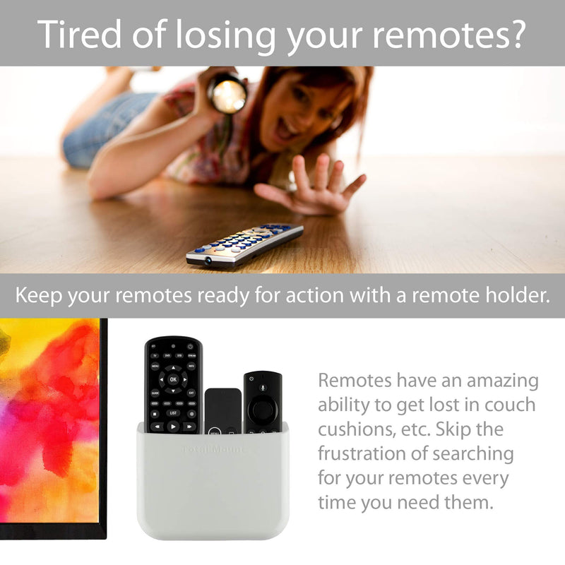 TotalMount Hole-Free Remote Holder - Eliminates Need to Drill Holes in Your Wall (For 2 or 3 Remotes - White - Quantity 1) - LeoForward Australia