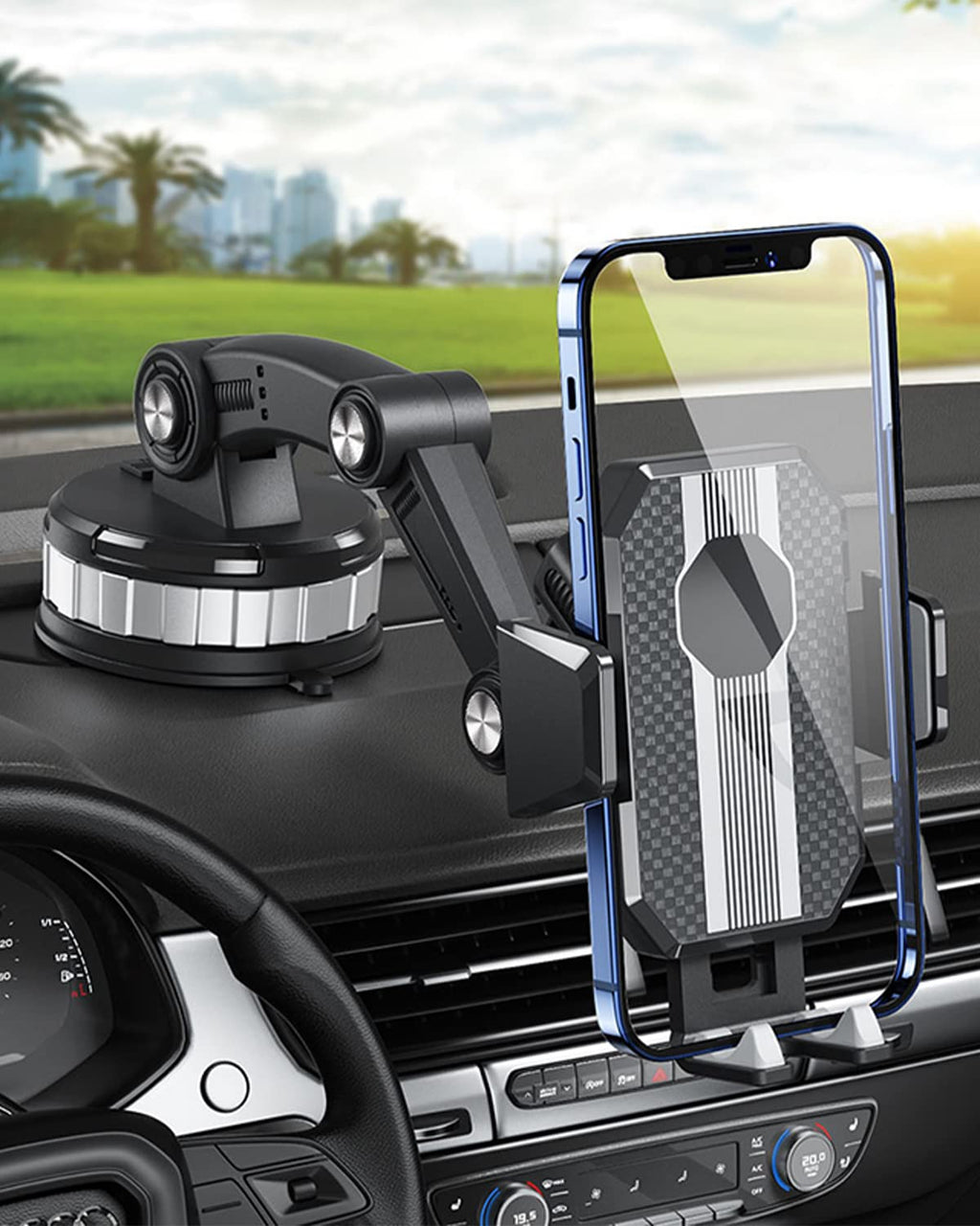  [AUSTRALIA] - 2023 New Sucker Car Phone Holder - Universal Dashboard Windshield Window Cell Phone Mount Suction Cup Phone Holder with Telescopic Arm Desk Stand Automobile Mounts Fit for iPhone Smartphone Classic-Black