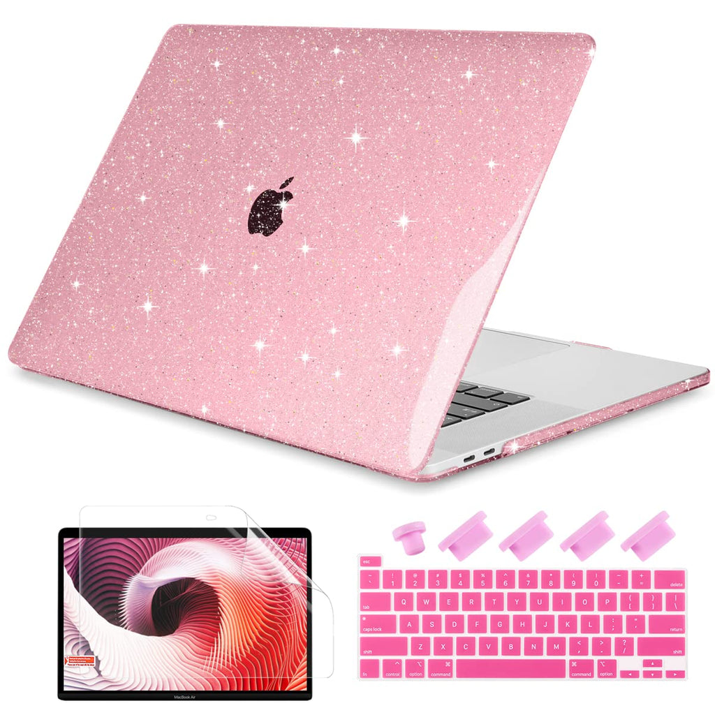  [AUSTRALIA] - DONGKE for MacBook Pro 13 inch Case 2022 2021 2020 Release Model A2338 M2/M1 A2251 A2289, Bling Plastic Hard Shell Case & Keyboard Cover Only Compatible with MacBook Pro 13 Touch Bar, Star Pink