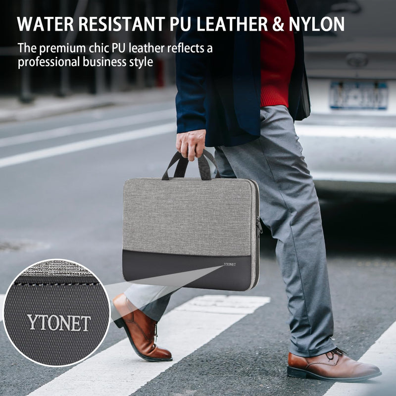  [AUSTRALIA] - Ytonet 15.6 Inch Laptop Sleeve, TSA Laptop Case with Handle, PU Leather Nylon Water Resistant Computer Carrying Case, Compatible for HP Dell Lenovo Asus MacBook Notebooks, Gift for Men Women, Grey 15-15.6 in PU Version