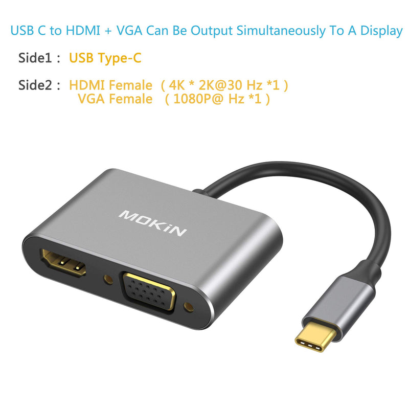USB C to HDMI VGA Adapter, MOKiN 2-in-1 Type C to VGA HDMI Adapter, Thunderbolt 3 Compatible for MacBook Pro/Air/ipad Pro 2018/Dell XPS, Chromebook Pixel, Galaxy S8/S8Plus, Surface Go, and More - LeoForward Australia