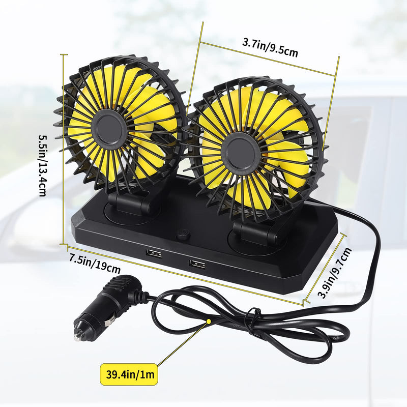  [AUSTRALIA] - BULFULL Car Fan, Portable Car Seat Fan Headrest 360 Degree Rotatable Car Fan for Seat 12V Cooling Air with Stepless Speed Regulation for SUV, RV, Vehicles Dual Head Cigarette Lighter Plug