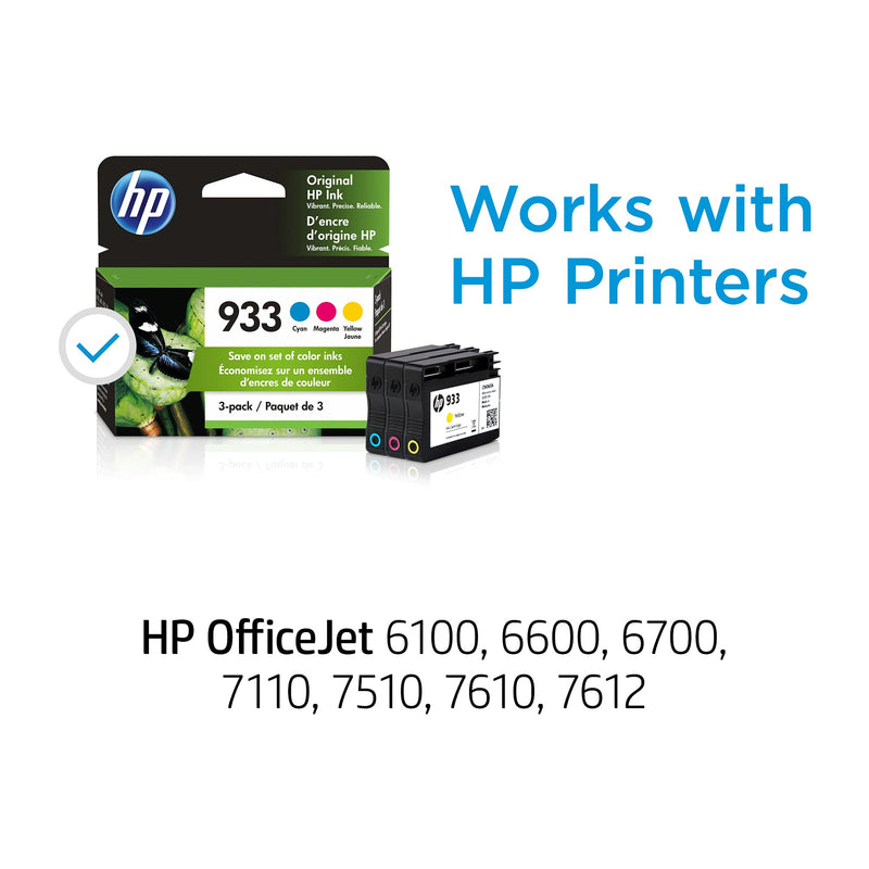  [AUSTRALIA] - Original HP 933 Cyan, Magenta, Yellow Ink Cartridges (3-pack) | Works with HP OfficeJet 6100, 6600, 6700, 7110, 7510, 7610 Series | N9H56FN Multipack