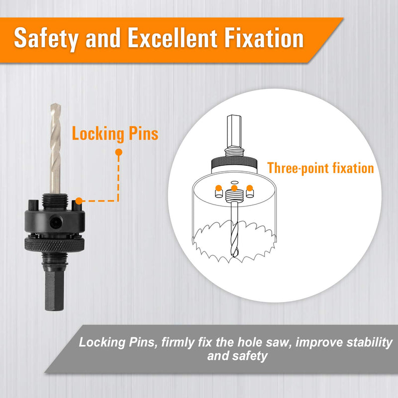 SUNGATOR Hole Saw Mandrel, 4-Piece Hole Saw Arbor Set, 7/16" and 3/8" Shank Fit 3/4-Inch to 6-Inch Diameter, Including Medium Adapter and HSS Pilot Drills Suitable for Common Brand Hole Saws - LeoForward Australia