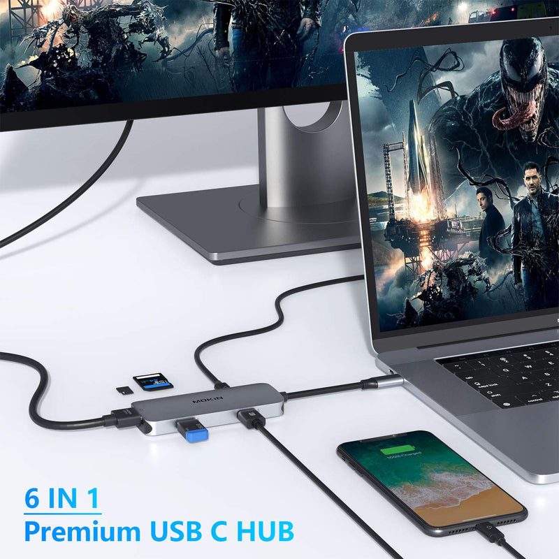  [AUSTRALIA] - MOKiN USB C Adapter for MacBook Pro/Air 2019,Mac Dongle ,6 in 1 Multiports USB-C Hub to 2 USB 3.0 4K HDMI SD TF Card Reader and USB-C 100W PD Adapters