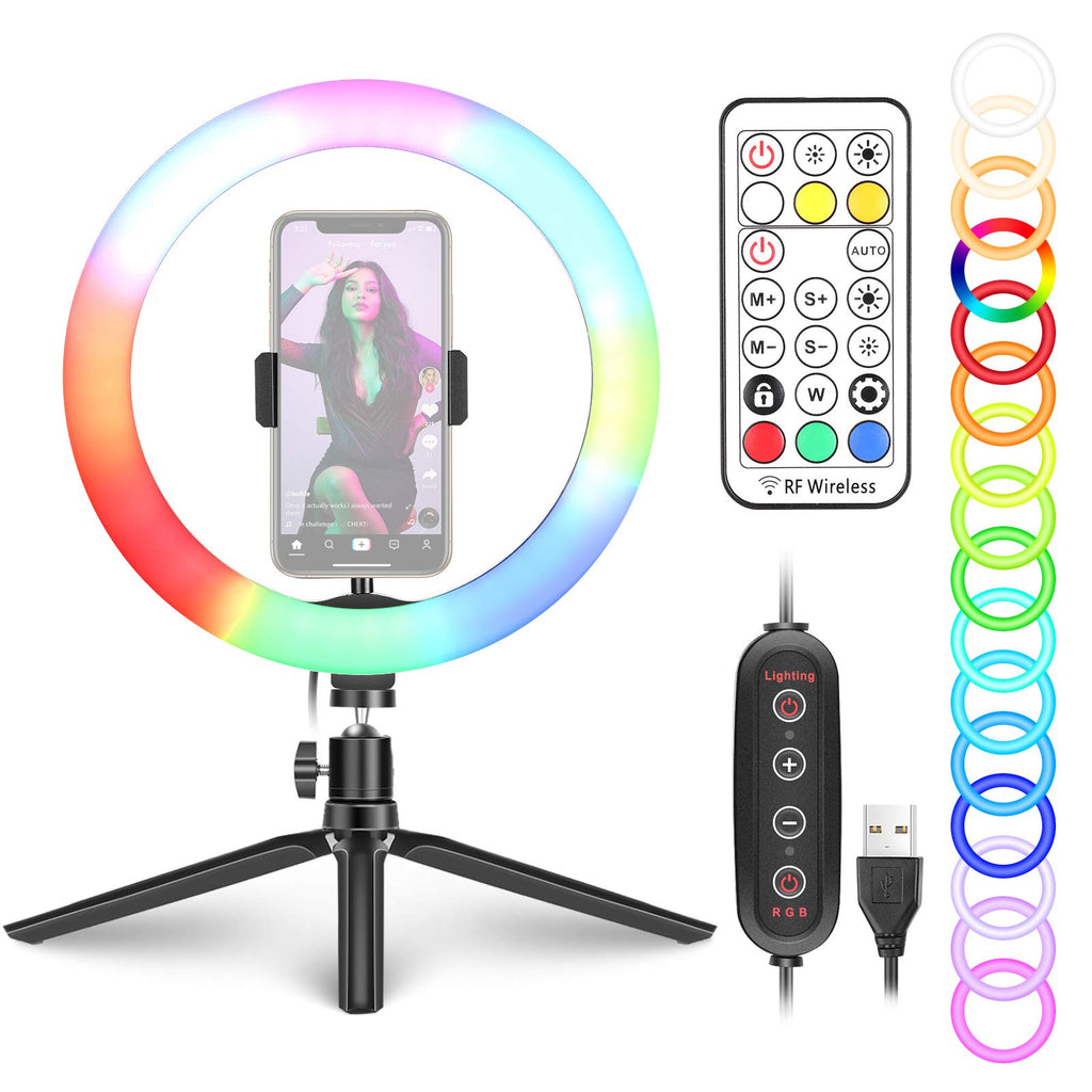  [AUSTRALIA] - Neewer 10-inch RGB Ring Light Selfie Light Ring with Tripod Stand & Phone Holder, Remote Control, Dimmable LED Desk Ringlight 29 Colors Modes for Makeup/Live Streaming/YouTube/Tiktok/Video Shooting
