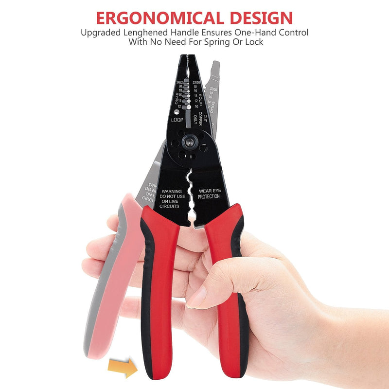  [AUSTRALIA] - WGGE WG-015 Professional 8-inch Wire Stripper / wire crimping tool, Wire Cutter, Wire Crimper, Cable Stripper, Wiring Tools and Multi-Function Hand Tool. Red with Black