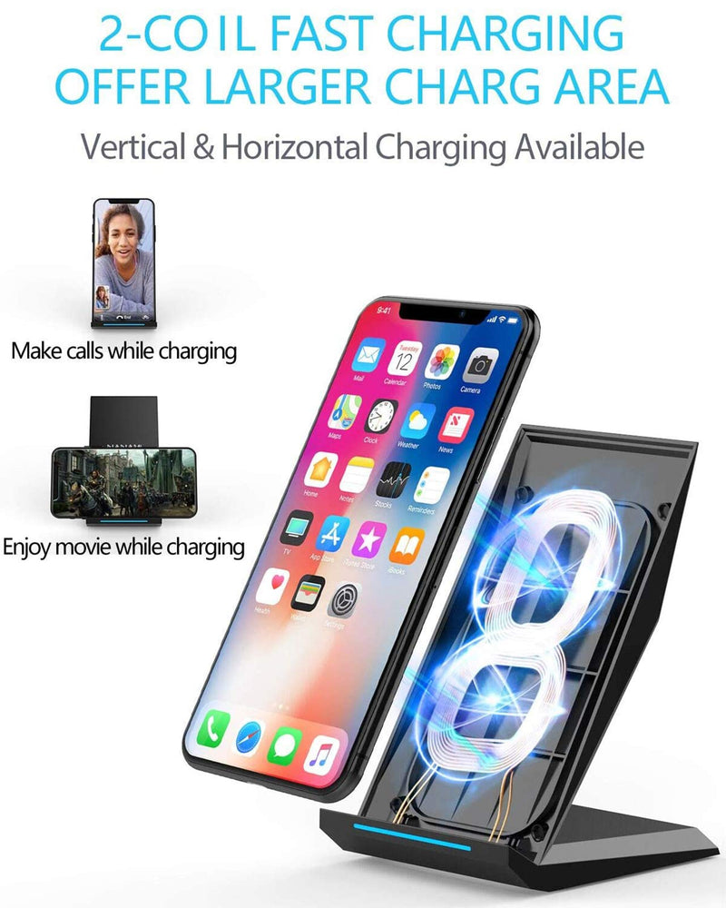  [AUSTRALIA] - Fast Wireless Charger,NANAMI Qi Certified Wireless Charging Stand Compatible iPhone 13/12/SE 2020/11/XS Max/XR/X/8 Plus,Samsung Galaxy S21 S20 S10 S9 S8 Edge Note 20Ultra/10/9/8 and Qi-Enabled Phone Classic Black