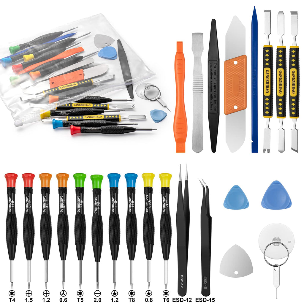  [AUSTRALIA] - 25pcs Electronics Repair Tool Kit, GangZhiBao Precision Screwdriver Set Magnetic for Fix Apple iPhone,Cell Phone,Smart Watch,Computer,PC,Tablet,iPad,Camera,Xbox,PS4 Pry Open Replace Screen Battery