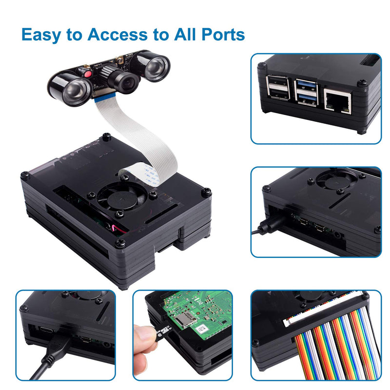  [AUSTRALIA] - Smraza Raspberry Pi 4 Case, Acrylic Pi 4B Case with Quiet Cooling Fan, 4PCS Heatsinks, 5V 3A USB-C Power Supply for Raspberry Pi 4 Model B 8GB/4GB/2GB - Black